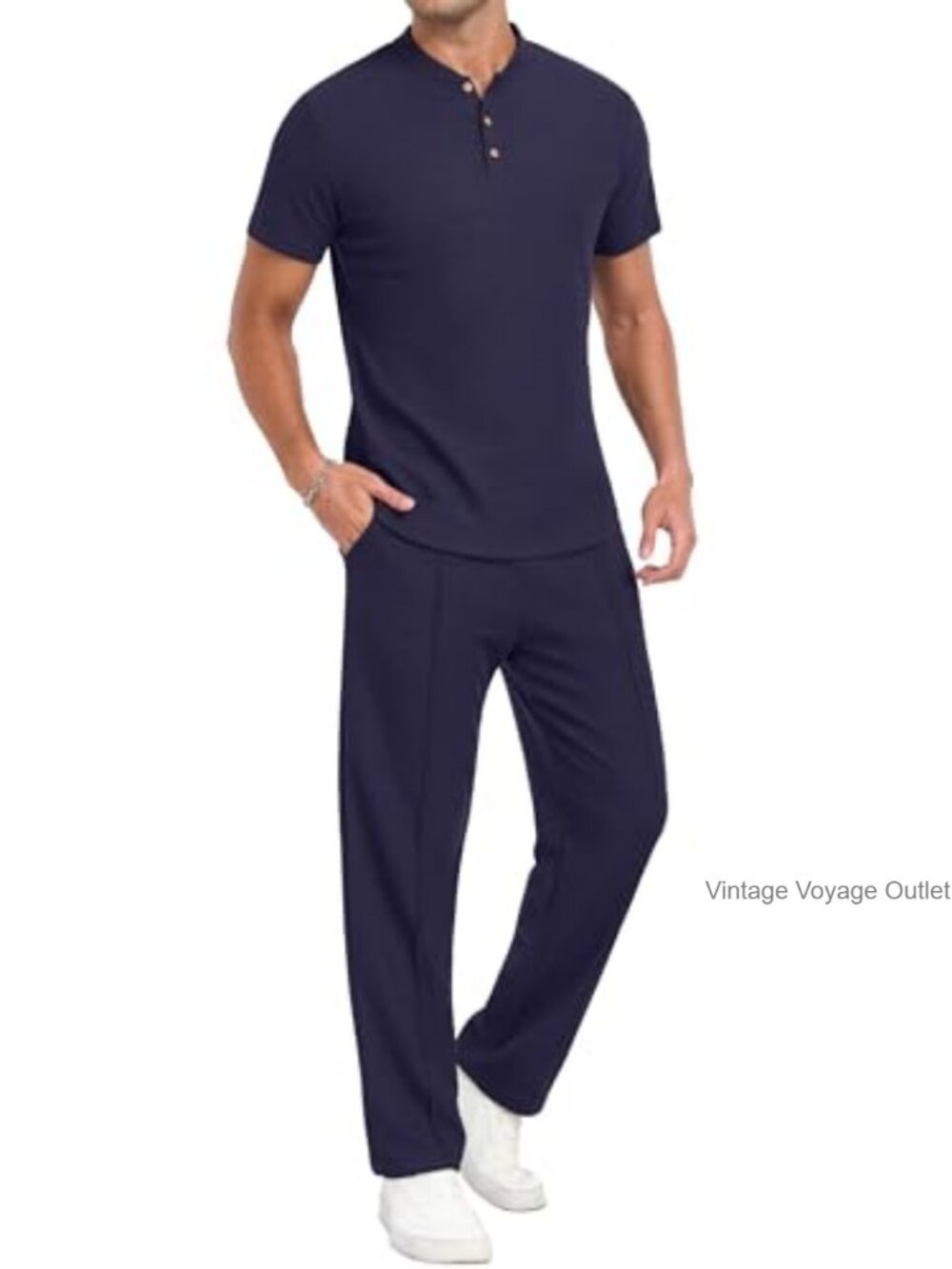 Men's Waffle Knit Short Sleeve 2 Piece Lounge Set Summer Outfit